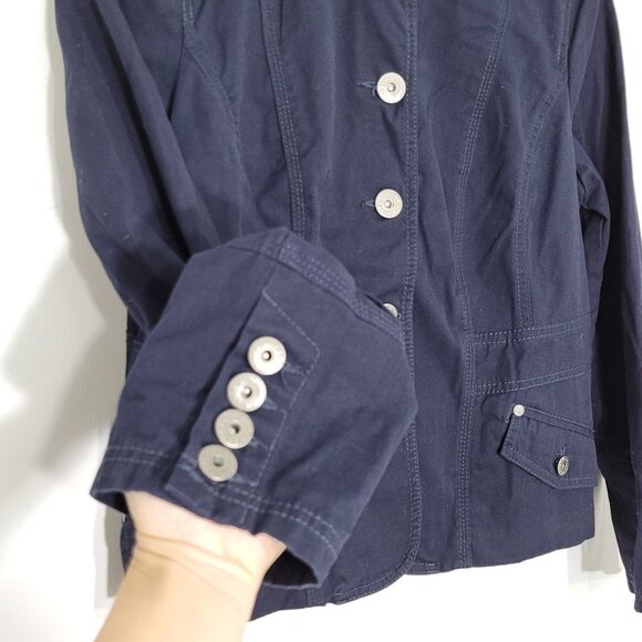 Point Zero | Navy Blue Cotton Casual Button Down Jacket Mock Collar Size Large - Picture 2 of 8
